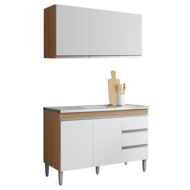 Imagem de Balcão de Pia 120cm e Armário Aéreo Andreia Amêndoa Branco - AJL