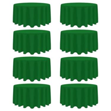 Imagem de Heneger Pacote com 8 toalhas de mesa verdes redondas de 300 cm, resistente a manchas e vincos, toalha de mesa verde redonda reutilizável e lavável, capas de mesa de tecido de poliéster para buffet