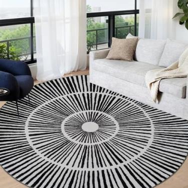 Imagem de Lacomfy Tapete redondo moderno – tapete redondo contemporâneo abstrato geométrico, adequado para quarto, sala de estar, dormitório, sala de jantar, escritório, casa de fazenda, grande, lavável