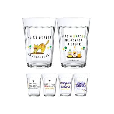 Imagem de Jogo 2 Copos Americanos Vidro Personalizado Coleção Frases Divertidas Engraçadas Arte Fixa 190ml Presente Criativo Não Desbota (O Brasil me obriga a beber)