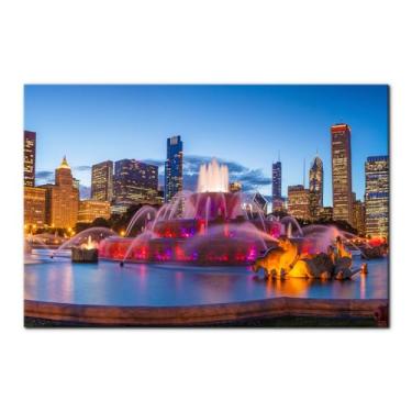 Imagem de Pacimo Arte de parede para sala de estar Chicago Night View decoração de parede para quarto paisagem urbana arranha-céus skyline imagens pinturas impressões arte moderna emoldurada decoração de casa