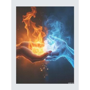 Imagem de MOER SKY Kit de arte de diamante de mãos elementares de gelo e fogo para adultos DIY 5D pintura de diamante completa para decoração de parede de casa, kits de pintura de diamante sem moldura para