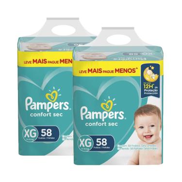 Imagem de Kit Fralda Pampers Confort Sec Nova Super Tamanho XG 116 Unidades