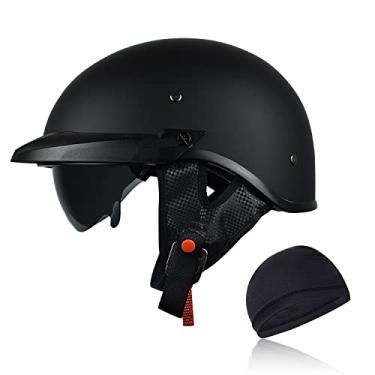 Imagem de CHCYCLE Meio Capacete De Motocicleta Masculino E Feminino Com Protetor Solar, Casco Vintage Para Moto Scooter Cruiser, Aprovado Pela Dot (Preto Fosco, Pequeno)