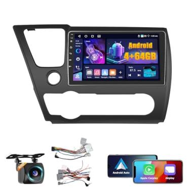 Imagem de 【4 + 64 G】 Dual Din para Honda Civic 2013-2017 Android 4 núcleos carro estéreo 9 polegadas tela sensível ao toque com carplay sem fio Android Auto, kit de painel de rádio, navegação GPS, Wi-Fi