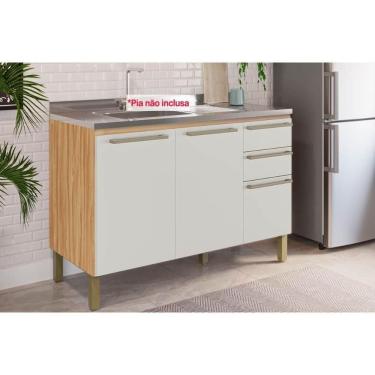 Imagem de Módulo Cozinha Ronipa Nápoli  Balcão Para Pia 3 Portas E 2 Gavetas Sem Tampo 120cm Amendoa Off White Ronipa