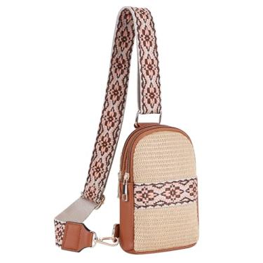 Imagem de Cynure Bolsa feminina transversal de palha pequena bolsa de praia com zíper pochete, Marrom, One Size