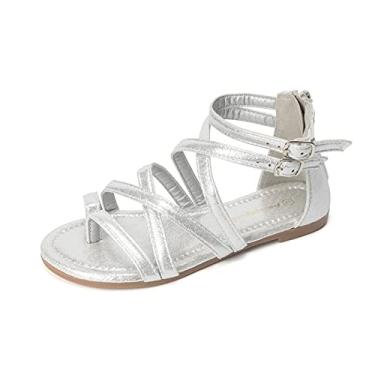 Imagem de FUNKYMONKEY Sandália de tiras gladiadora rasteira estilo pescador com tiras cruzadas, Prata, 13 Little Kid