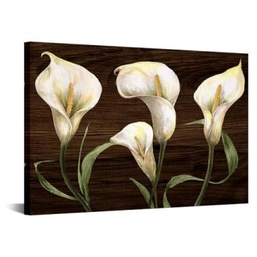 Imagem de iKNOW FOTO White Calla Lily Impressão em tela 61 x 91 cm Vintage Floral Pintura Botânica Marrom para Sala de Estar Quarto Banheiro Decoração de Páscoa Dia das Mães Decoração de Parede Pronto para