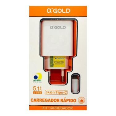 Imagem de Carregador Tipo C Fonte Com Dois USB + Cabo 5.1A A'Gold CA32-3 - Alpha