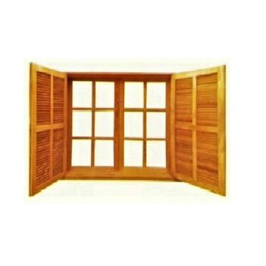 Imagem de Janela de Abrir Vidro e Veneziana - Madeira Maciça - Angelim