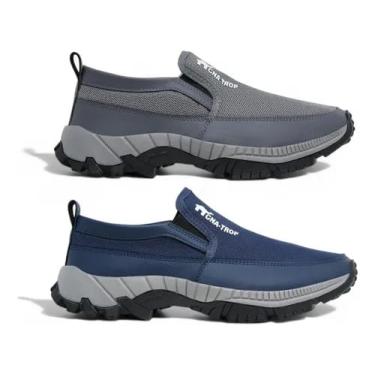 Imagem de Kit 2 Tênis Mocassim Masculino Casual Ortopédico Esportivo Antiderrapante Adventure (Cinza e Azul, BR, Adulto, Numérico, 38)
