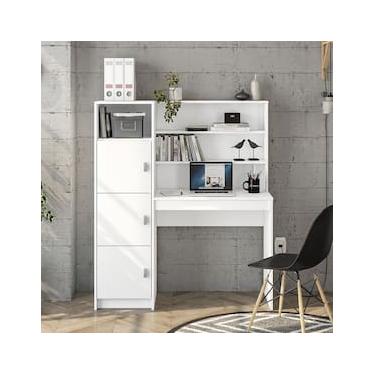 Imagem de Escrivaninha com Estante Politorno Teresina 1 Porta 6 Prateleiras MDP Pintura UV Porta-CPU