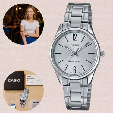 Imagem de Relógio Casio Analógico  LTP-V005D Feminino Pulseira Inox Resistencia Água  3ATM Prateado Moderno Casual Pequeno Redondo