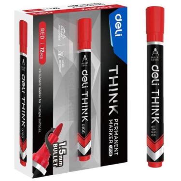 Imagem de Pincel Marcador Permanente Ponta Bullet 1,5MM Vermelho Caixa com 12 - 