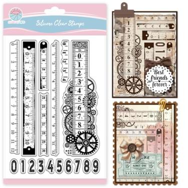 Imagem de GLOBLELAND Réguas de escala vintage, carimbos transparentes para fazer cartões de números retrôs, selos transparentes, selos de silicone, para decoração de álbuns de fotos DIY