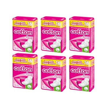 Imagem de Absorvente Cotton Line 96 Unidades | Kit com 6 Pacotes de 16 unidades | Com Abas e Cobertura Suave