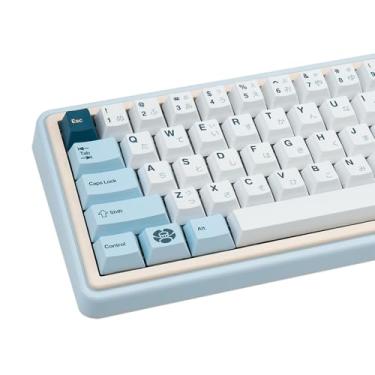 Imagem de JOLINTAL PBT Teclas japonesas 130 teclas, teclas minimalistas de garça-branca; conjunto de teclas de perfil cereja de sublimação de tinta adequado para teclado mecânico Cherry Gateron MX 61/64/87/104
