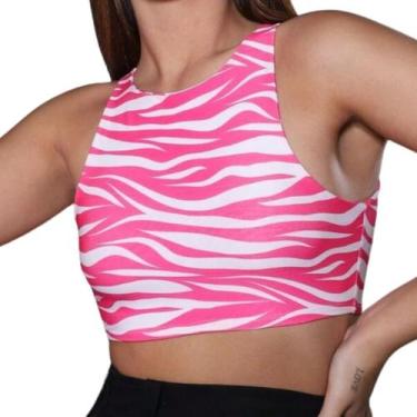 Imagem de Cropped Regata sem bojo com tecido duplo na frente - LUSH!, Zebra rosa