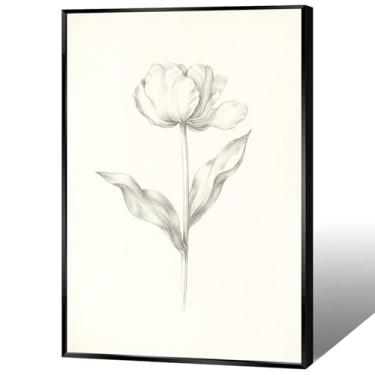 Imagem de BFADMN Arte de parede em tela de tulipa Gentle Bloom cinza linha neutra flor botânica pôsteres modernos minimalistas natureza flor imagens estéticas para quarto dormitório apartamento decoração de