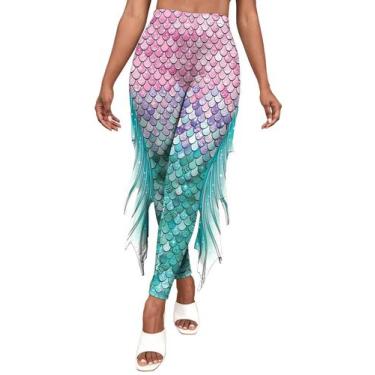Imagem de Leggings coloridas, cosplayer Mermaid Yoga Print, femininas, tamanho g