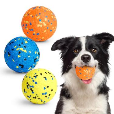 Imagem de Kimee Bolas de tênis para cães para mastigar agressivos, brinquedos de mastigar para cães, brinquedo aquático, bola de buscar para filhotes grandes, médios e pequenos, pacote com 3 8 cm