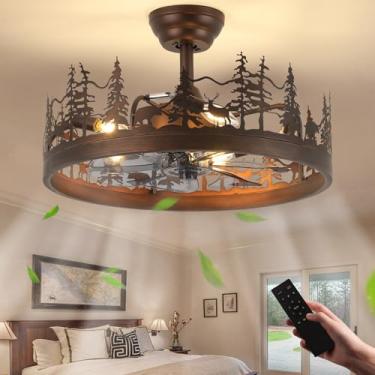 Imagem de Ventilador de teto rústico com luz, ventiladores de teto vintage de 53 cm com luzes, ventilador de teto rústico para sala de estar, quarto, corredor, iluminação de entrada