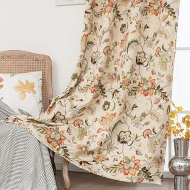 Imagem de Erbnaryx Cortinas blackout 80% para quarto, cortinas com estampa floral de caju de 250 cm de comprimento para sala de estar, cortinas art déco vintage, cortinas de janela com isolamento térmico, ilhós