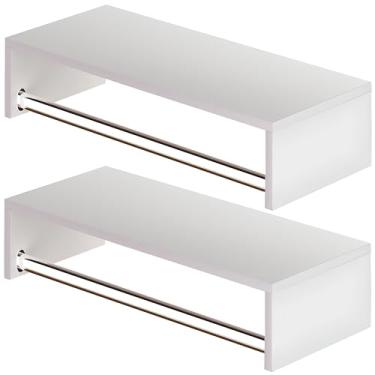 Imagem de Kit 2 Cabideiros Parede Arara de Roupas Com Prateleira 60cm Mdf Reforçado 15mm Branco