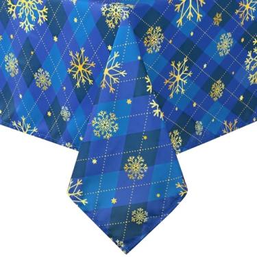 Imagem de Likiyol Toalha de mesa de Natal 152 × 213 cm dourada floco de neve retangular toalha de mesa xadrez buffalo, toalha de mesa de Natal à prova d'água de inverno para festa, piquenique, decoração de
