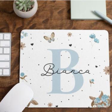 Imagem de Mouse Pad Nome Personalizado Flores Tecido Emborrachado Pequeno 19x23 
