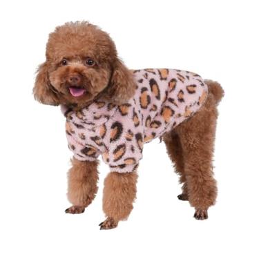 Imagem de GreenJoy Suéter de cachorro com estampa de leopardo – Moletom com gola rolê de lã elástica para filhotes e gatos, roupas de inverno macias e quentes para cães pequenos, médios e grandes (rosa, grande)