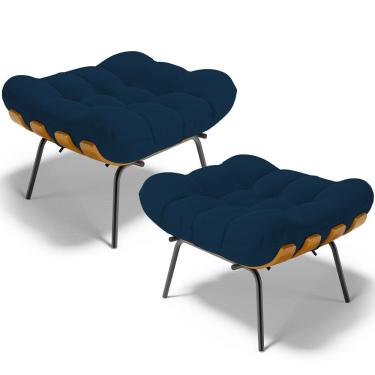 Imagem de Kit 2 Puff`s Decorativos Sala de Estar Costela L02 Suede Azul Marinho - Lyam Decor