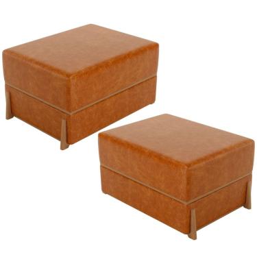 Imagem de Kit 02 Puffs Decorativo Retangular Para Sala de Estar Domus L02 Couríssimo Canela - Lyam Decor