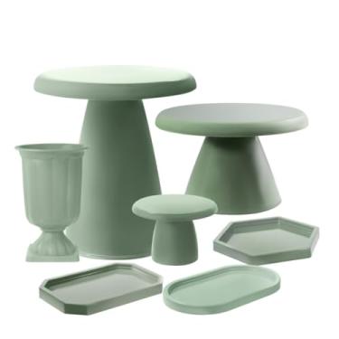 Imagem de Kit Decorativo para Mesa Posta – Boleiras Slim, Vaso Grego, Mini Peças e Bandeja Oval (Verde Eucalipto)