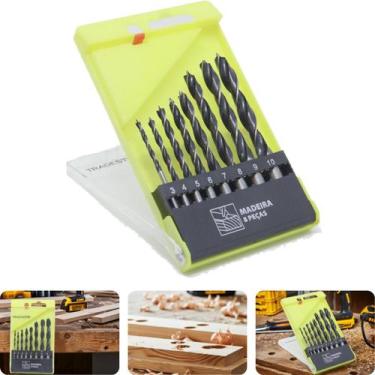 Imagem de Jogo Broca Aço 3 Pontas Compensado Madeira 3 - 10 mm 8 Peças Tradestar