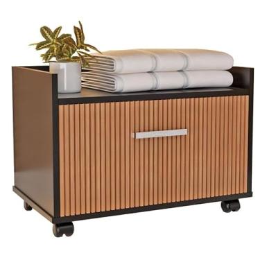 Imagem de Armário de Banheiro Compacto com Rodas e Gaveta, Gabinete Móvel para Banheiro Pequeno, Organizador Prático(Preto Ripado)