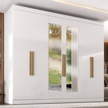 Imagem de Guarda-roupa 6 Portas com Puxadores Mdf 50 e Espelho Paris Branco