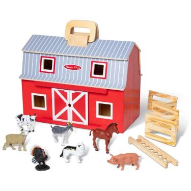 Imagem de Celeiro de Madeira Dobrável Infantil com 7 Animais de Fazenda e Escada de Madeira para Crianças Acima de 3 Anos, Melissa Doug
