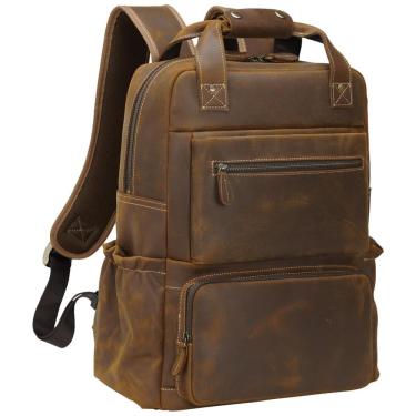 Imagem de Mochila Unissex de Couro para Laptop, TIDING, Marrom