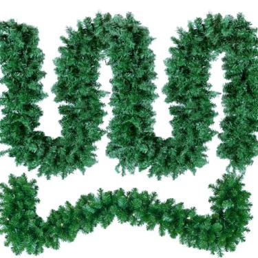 Imagem de Festão de Natal Aramado 2,70 m x 25 cm – 180 Galhos Grossos ANTICHAMAS Para Natal Decoração, Guirlanda de Natal e Decoração de Natal em Escadas, Lareiras, Portas (1)