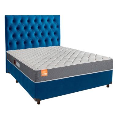 Imagem de Cama + Box Azul E Colchão D23 Casal - Pro Inducol + Cabeceira
