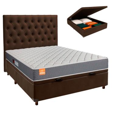 Imagem de Cama Box Bau + Colchão Casal D23 Pro Inducol + Cabeceira Estofada