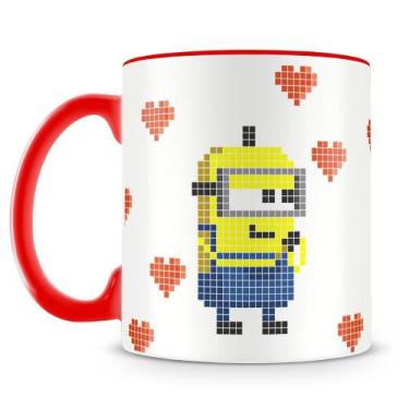 Imagem de Caneca Minions 8 Bits com Corações - Porcelana Personalizada - Amo Can