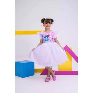 Imagem de Vestido Infantil Stitch Angel Rosa Tule Azul Glitter com Led - Fabulos