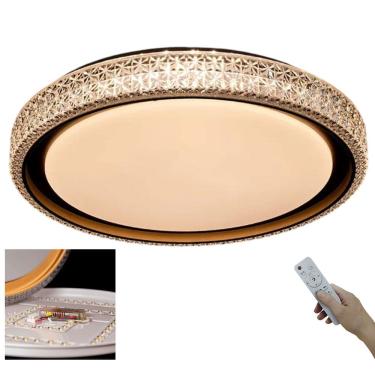 Imagem de Luminaria Plafon LED 3 Tons Cristal Luxo Controle Residencial Comercial Quarto Sala Escritorio Moderno Iluminaçao