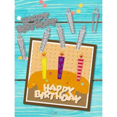 Imagem de 6 moldes de corte de velas vazadas de metal, corte de letra de feliz aniversário para fazer cartões, estêncil, ferramenta de gravação em relevo, scrapbooking, faça você mesmo, moldes de artesanato