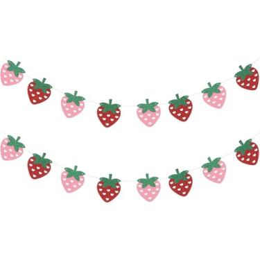 Imagem de 2 fios guirlanda tema morango festa menina papel pendurado sobremesa bar bunting primeiro chá de bebê brithday lembrancinhas de festa