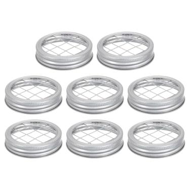 Imagem de Inserção de tampa de flor de metal 7 x 7 cm, 8 peças de inserção de frasco de flores, tampa organizadora de flores, com grades quadradas para potes de conserva de boca, prata
