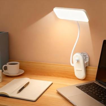 Imagem de Lâmpada de mesa pequena com grampo, lâmpadas de leitura de LED, 3 modos de cores, 5 brilho, luz de mesa com clipe USB regulável com braço giratório de pescoço de ganso para pregos, escritório em casa